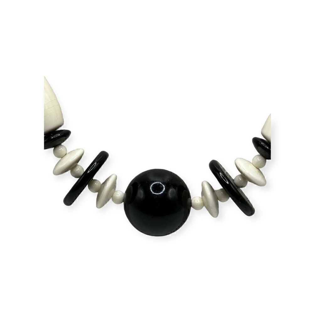 Vintage Beaded Black & White Statement Necklace 27 Inches Long Lobster Claw Clos View 2